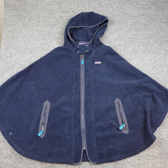 Patagonia Jackets & Blazers - Patagonia Synchilla Poncho M/L Blue Fleece Hooded Full Zip Cape 25285